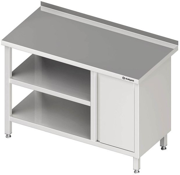 Stalgast Arbeitstisch mit Grund und Zwischenboden, 2500x700x850 mm, mit Flügeltürschrank rechts, ohne Aufkantung, verschweißt, VAT25713r