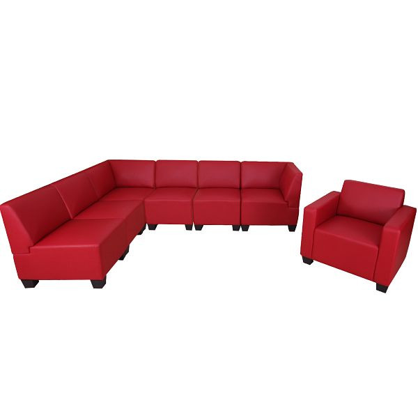 Mendler Modular Sofa-System Couch-Garnitur Lyon 6-1, Kunstleder, rot, 4x21691+2x21701+21707+2x21718