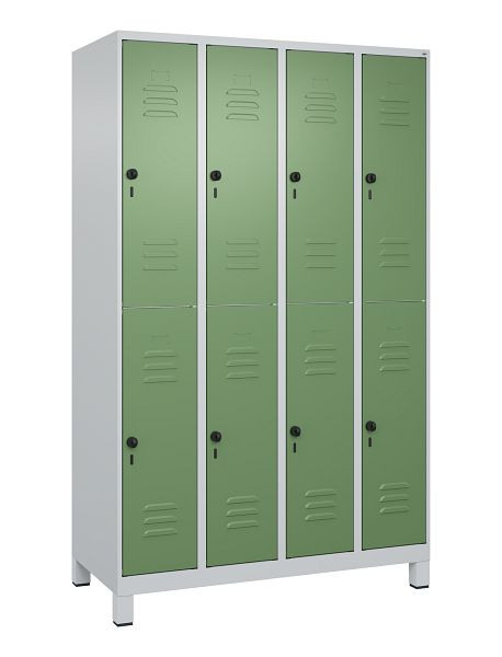 C+P Doppelstöckiger Spind Classic PLUS, Füße, 4 Abteile, 1950x1200x500mm, 7035/6011, 080310-40 S10006