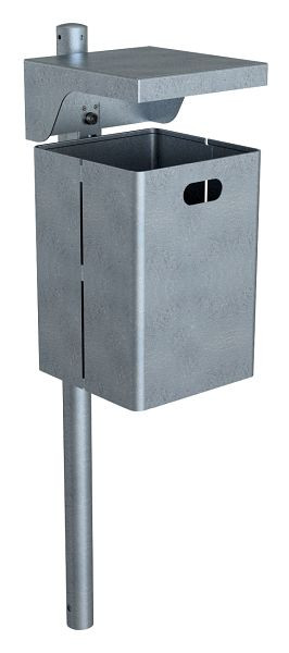 Schake Abfallbehälter -eckig- mit Dach, feuerverzinkt, mit Standpfosten Ø60x1300mm, 4136