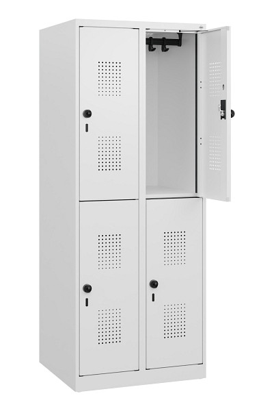 C+P Doppelstöckiger Spind Evolo PLUS, 4 Fächer, 1530x600x500mm, 9016/9016, Drehriegel, 0493005-20 S10023