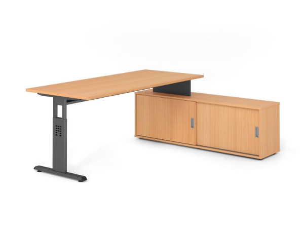 Hammerbacher Aufsatz-Schreibtisch OSE19, 180x80cm, Platte: Buche, 25mm dick, T-Fuß Gestell Graphit, Ahorn, VOSE19SB/6/G/6/6
