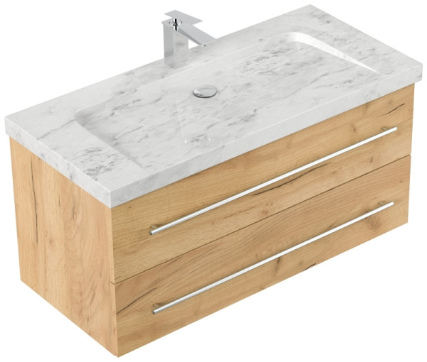 Posseik Badmöbel Marmor Carrara White YAMO 100 cm 1 Hahnloch SoftClose eiche gold, YAMO100031000010DE