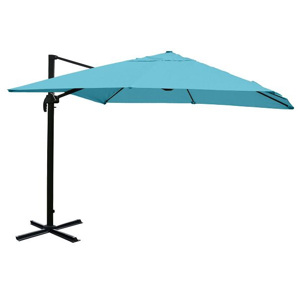 Mendler Gastronomie-Ampelschirm HWC-A96, Sonnenschirm 3x3m (Ø4,24m) Polyester Alu/Stahl 23kg, türkis ohne Ständer, 153408+76853