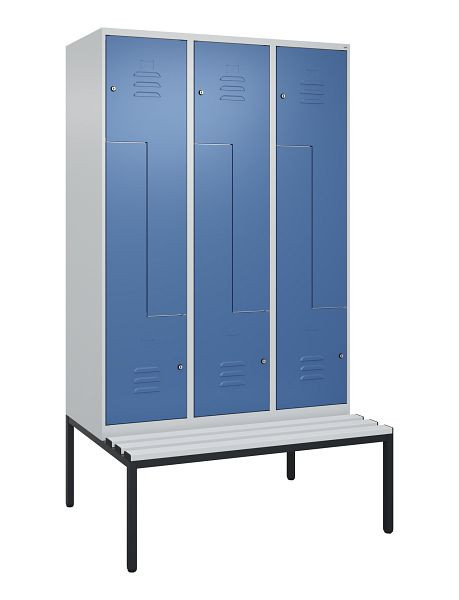 C+P Z-Spind Classic PLUS, mit untergebauter Sitzbank, 6 Abteile, 2120x1200x815mm, 7035/5023, Zylinderschlösser, 0800537-326 S10050