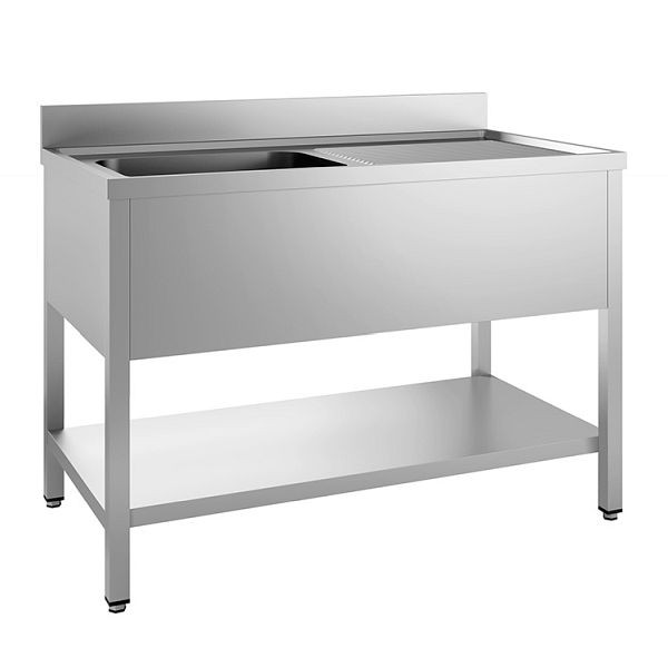 Gastro-Inox Spültisch mit links 1 Becken und Grundboden, 1500(L)x600(T)x880(H) mm, 305.403