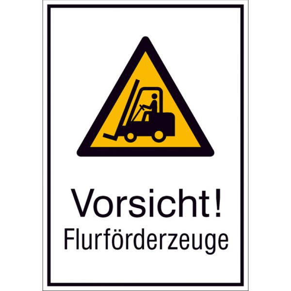 Stein HGS Kombischild mit Warnzeichen und Zusatztext, Vorsicht! Flurförderzeuge, 131 x 185 mm / Folie, selbstklebend, 21.a8050