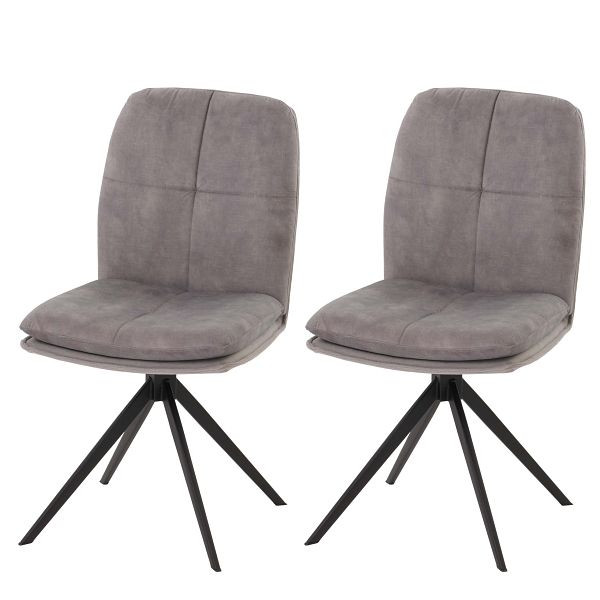 Mendler 2er-Set Esszimmerstuhl HWC-M68, Küchenstuhl Lehnstuhl, drehbar Auto-Position, Metall Stoff/Textil, grau, 105178