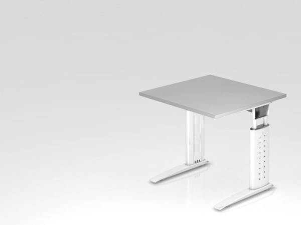 Hammerbacher Schreibtisch C-Fuß 80x80cm Grau/Weiß, Arbeitshöhe 68-86 cm einstellbar, VUS08/5/W
