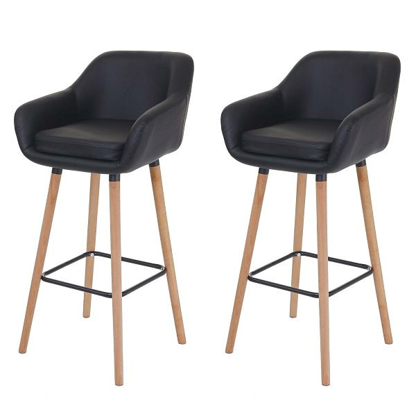 Mendler 2er-Set Barhocker Malmö T381, Barstuhl Tresenhocker, Kunstleder, schwarz, 66413