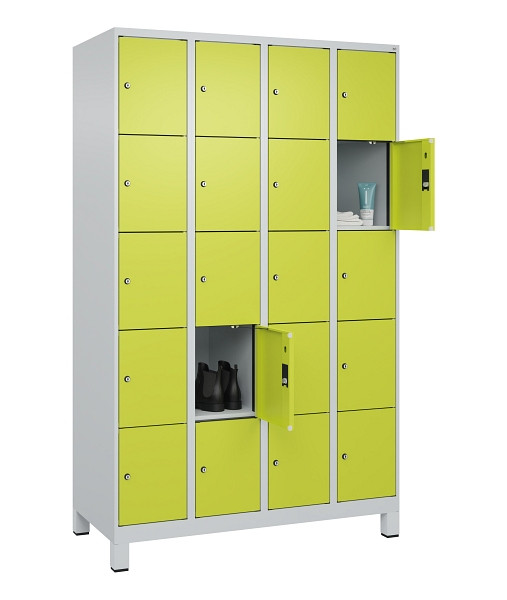 C+P Schließfachschrank Evolo PLUS, mit Füßen, 20 Fächer, 1950x1200x500mm, 7035/1108060 RDS Clowngrün, 049010-405 S10015