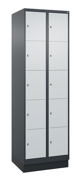 C+P Schließfachschrank Classic PLUS, Sockel, 2 Abteile mit je 5 Fächern, 1950x600x500mm, 7016/7035, 080020-205 S10016