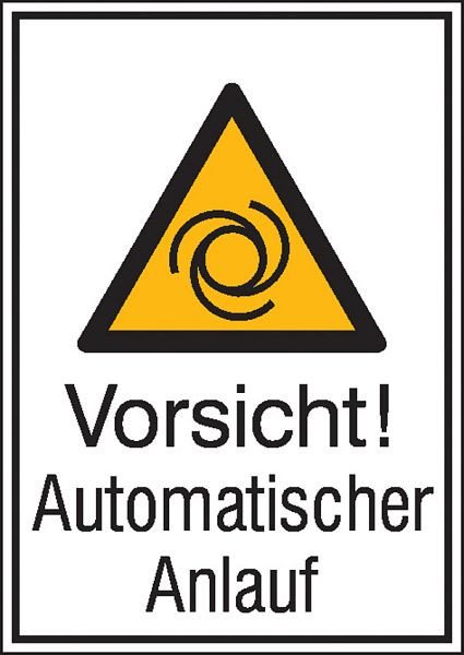 SafetyMarking Warn-Kombischild, Vorsicht! Automatischer Anlauf, BxH 13,1x18,5 cm, Folie, selbstklebend, 21.0455