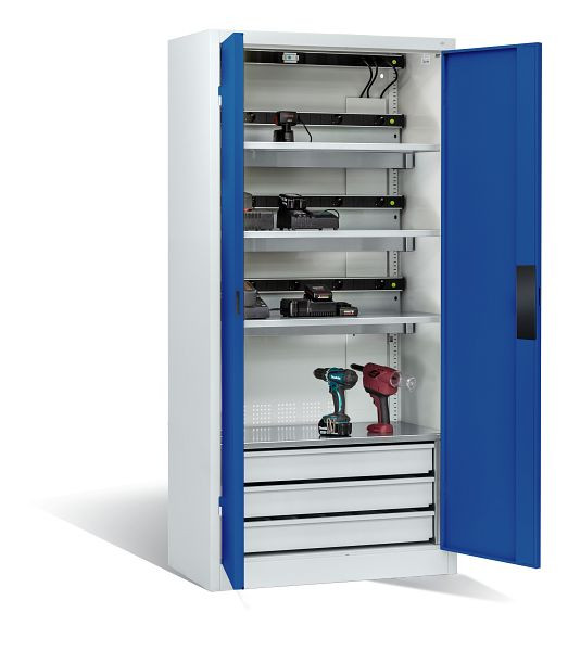 C+P Akkuladeschrank Comfort, H1950xB930xT500 mm, Lichtgrau/Enzianblau, 8921-05E3 S10015