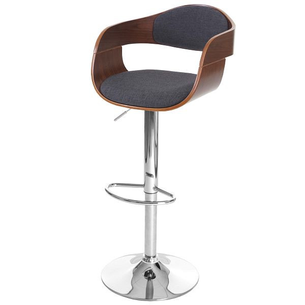 Mendler Barhocker HWC-A47, Barstuhl, Holz Bugholz Retro-Design, Walnuss-Optik, Textil dunkelgrau, 56596