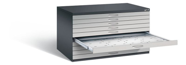 C+P Flachablageschrank Serie 7100_7200, H760xB1350xT960mm, Farbe: Schwarzgrau / Weißaluminium, Bügelgriff, 7201-000 S10228