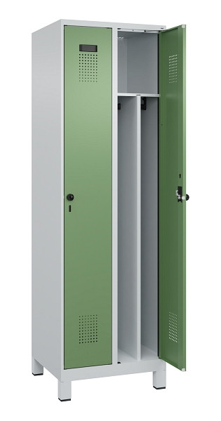 C+P Spind Evolo PLUS, mit Füßen, 2 Abteile, 1950x600x500mm, 7035/6011, Verschluss Drehriegel, 049010-20F S10010