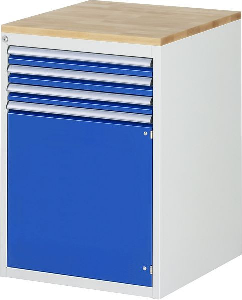 RAU Schubladenschrank Serie 7000, B580 x T650 x H825 mm, Buche-Massiv-Arbeitsplatte, Schubladen: 3xH60 mm, Flügeltür H540 mm, 13-L5.6AR-B.11