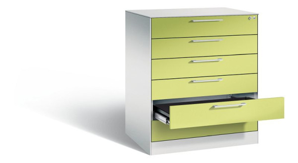 C+P Karteischrank Asisto, H1010xB800xT600mm, Farbe: Lichtgrau / Viridingrün, Bügelgriff, 146243-600 S10020