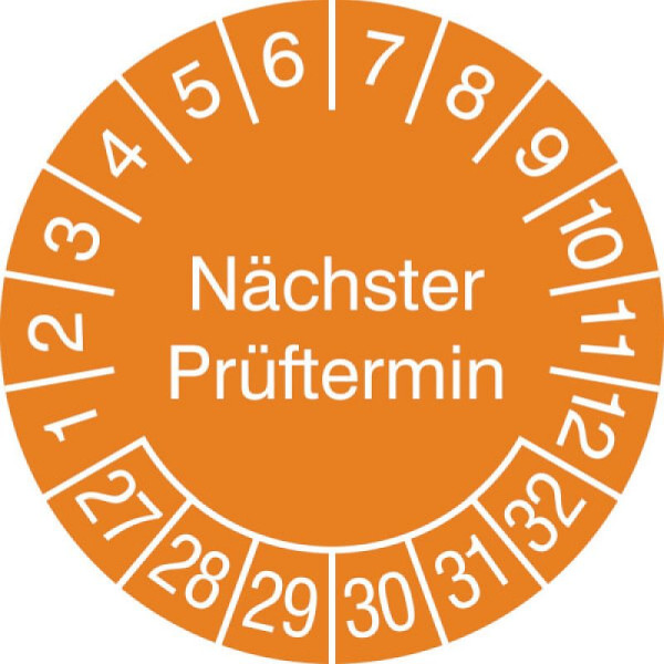 Stein HGS Prüfplaketten mit Jahresfarbe (6 Jahre), Ø 20 mm, orange, 2027-2032, 31.3711-27