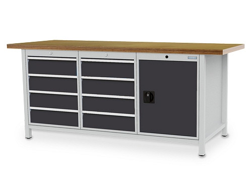 Bedrunka+Hirth Kastenwerkbank Breite 2000 mm, R 18-24, 8x Schublade, 1x Flügeltüre, Maße in mm (B x T x H): 2000 x 750 x 859, 03.19.46VZ