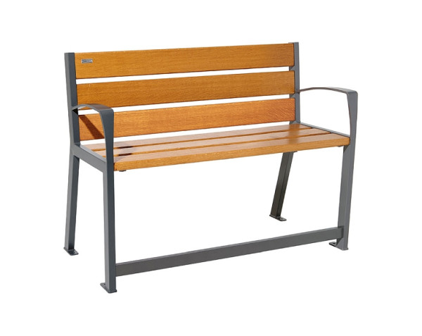 Procity Sitzbank Silaos Für Senioren 6 Holzlatten, Mit Armlehne, Holz & Stahl, 1200 mm, helle Eiche/Procity Grau, 209621.GPRO.CHEC