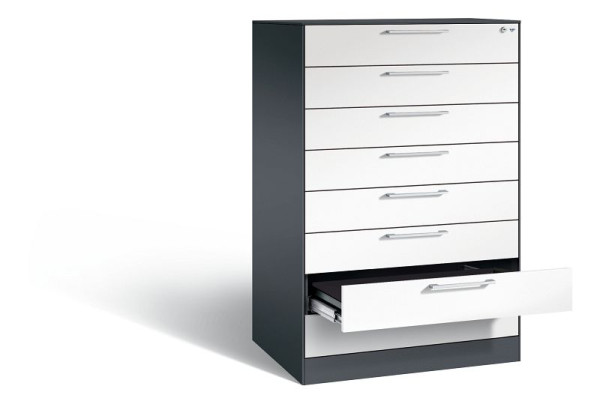 C+P Schubladenschrank Asisto, H1310xB800xT600mm, Farbe: Schwarzgrau / Verkehrsweiß, Bügelgriff, 146223-800 S10024