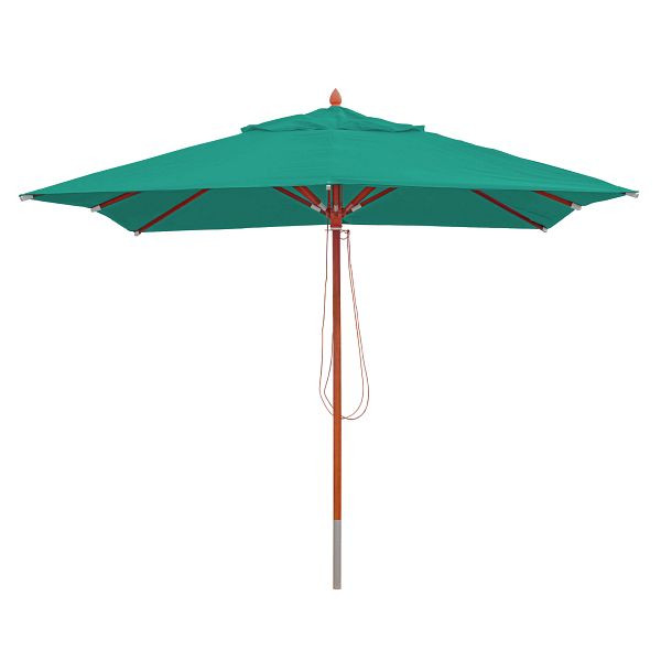Mendler Gastronomie Holz-Sonnenschirm HWC-C57, Gartenschirm, Polyester/Holz 14kg, eckig 3x3m Seilzug stoßsicher, blau-grün, 76653