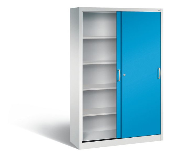 C+P Schiebetürenschrank Acurado, H1950xB1200xT400mm, Farbe: Lichtgrau / Lichtblau, Bügelgriff, 5 OH, 2040-00 S10176