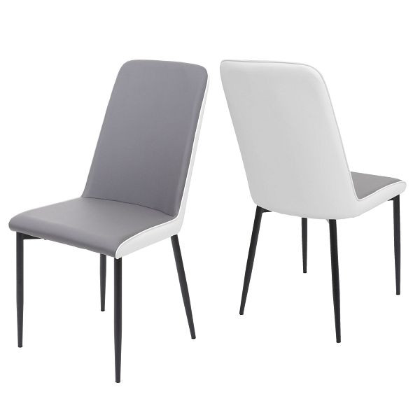 Mendler 2er-Set Esszimmerstuhl HWC-F26, Stuhl Küchenstuhl, Kunstleder, Sitzfläche grau, 69488