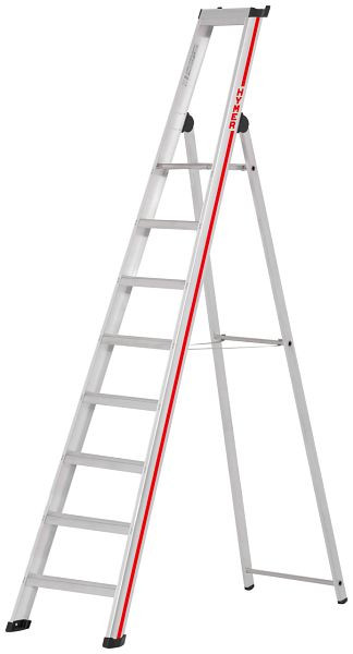 HYMER Stufenstehleiter mit Plattform, einseitig begehbar, 8 Stufen, Länge 2,70 m, Standhöhe: 1,84 m, 602608