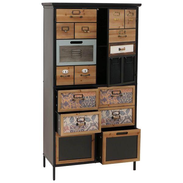 Mendler Apothekerkommode HWC-O80, Schrank Highboard Schubladen, Vintage Shabby-Look 136x73x35cm, natur/blau/weiß, 139307