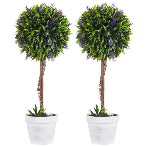 HOMCOM Kunstpflanze Lavendel 2er-Set Künstliche Pflanzen 60 cm Zimmerpflanze, 830-704V00GN