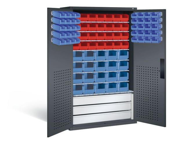 C+P Magazinschrank Serie 13, H1950xB1100xT535mm, Farbe: Schwarzgrau, Muldengriff, 130276-67 S10033