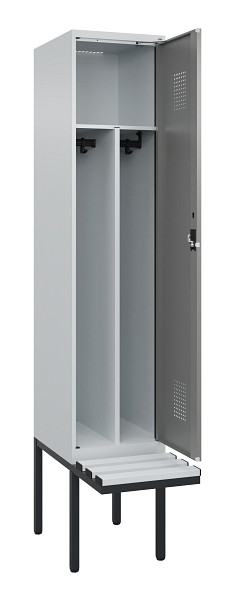 C+P Spind Evolo PLUS, 1 Abteile, 2120x400x815mm, 7035/0004, Haken 4, Zylinderschloss, Sitzfläche Kunststoff, Trennwand, 0490407-12F S10095