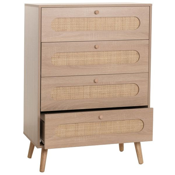 Mendler Kommode HWC-M38, Schrank Sideboard Highboard, Kubu Rattan Holz, 101x71x42cm Eiche-Optik, 104210+104211