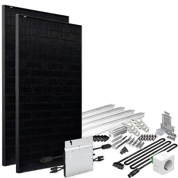 Offgridtec Solar-Direct 820W HM-800 Balkonkraftwerk Full Black Schukosteckdose - 15m - Montageset Biberschwanz mit Stromzähler, 4-01-016030-011