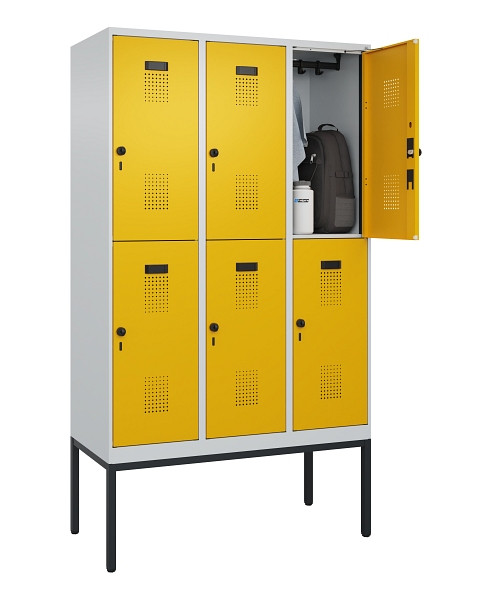 C+P Doppelstock-Spind Evolo PLUS, Gestell, 6 Fächer, 2120x1200x500mm, 7035/1004, Drehriegel, 0493307-32 S10000