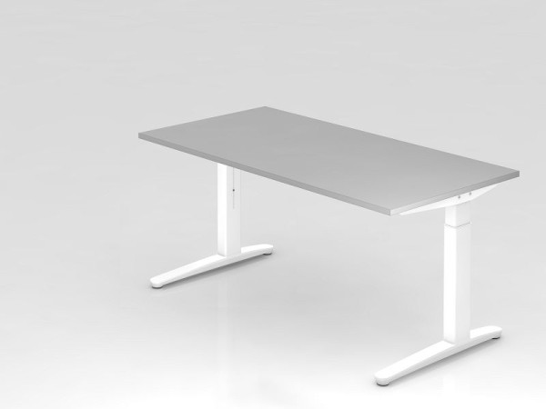 Hammerbacher Schreibtisch C-Fuß 160x80cm Grau/Weiß, Alu-Kufe Weiß, VXB16/5/WW