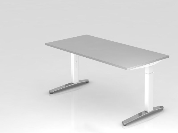 Hammerbacher Schreibtisch C-Fuß 160x80cm Grau/Weiß, poliert, Rechteckform, VXB16/5/WC