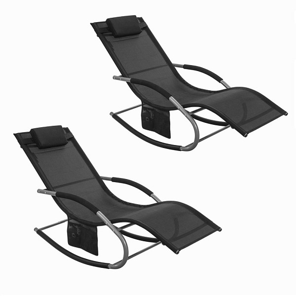 SoBuy Schaukelstuhl-Gartenset für 2 Personen Schwarz 150x63x87cm, Industriell, VE: 2 Stück, OGS28-SCHX2