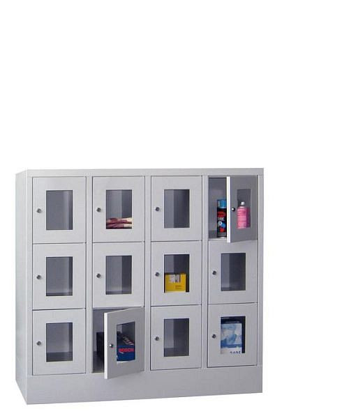 Pavoy Schließfachschrank mit Sockel 1187/500/1200, 4b x 3h, Zylinderschloss, Abteilbreite 300, Sichtfenster, 61213-433-091-910905