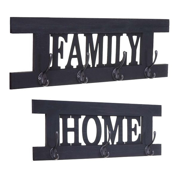 Mendler 2er Wandgarderoben Set HWC-C60 Home+Family Garderobenpaneel, Shabby-Look Vintage, dunkelgrau, 62966+62967