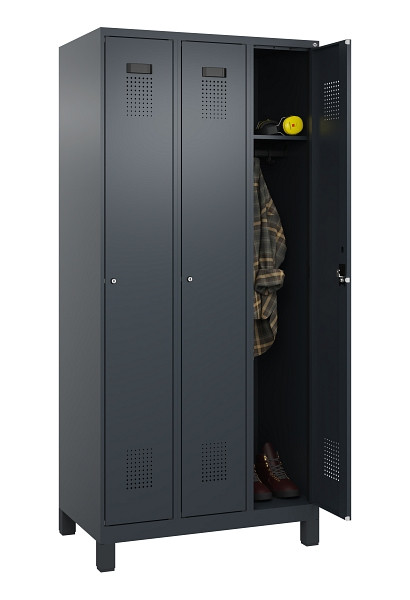 C+P Spind Evolo PLUS, mit Füßen, 3 Abteile, 1950x900x500mm, 7016/7016, Verschluss Zylinderschloss, Ablageböden 3, 049010-30 S10043