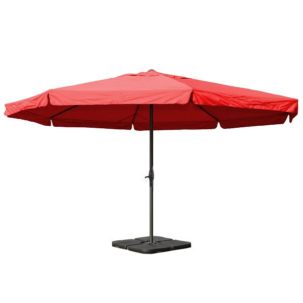 Mendler Sonnenschirm Meran Pro, Gastronomie Marktschirm mit Volant Ø 5m Polyester/Alu 28kg, bordeaux mit Ständer, 34346+31831