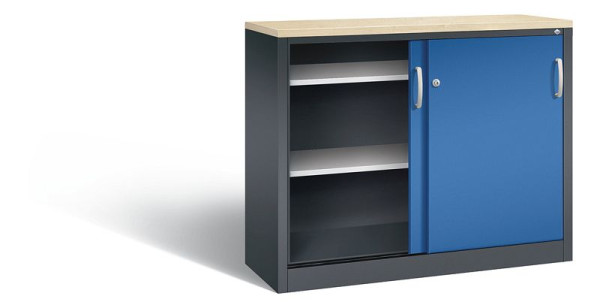 C+P Sideboard mit Schiebetüren Acurado, H1000xB1200xT400mm, Farbe: Schwarzgrau / Enzianblau, Bügelgriff, 2046-00 S10242