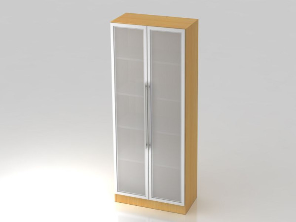 Hammerbacher Glastürenschrank 5OH, Sockelblende, Relinggriff Buche/Silber, 80x42x200,4 cm (BxTxH), V7100G/6/S/RE
