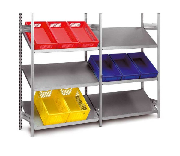 hofe Schrägboden-Anbauregal, 2000x400x1300 mm, 3 Fachebenen, verzinkt, 100 kg Fachlast, 500 kg Feldlast, einseitige Bedienung, HZA20513SR