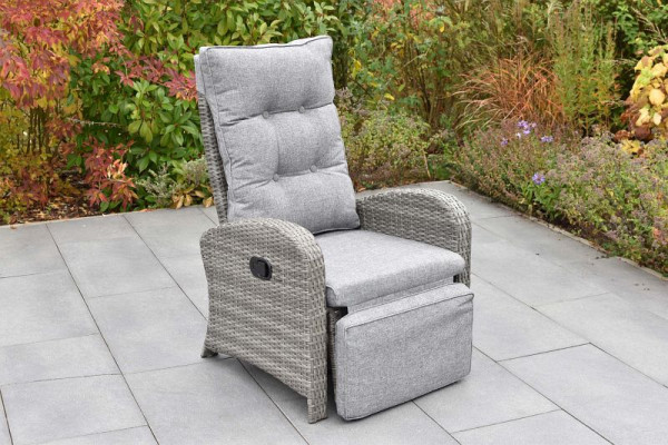 Merxx Komfortsessel, grau, Rückenlehne und Fußteil verstellbar durch Gasdruckfeder, inkl. Auflagen, Stahlgestell mit Kunststoffgeflecht, 45230-907