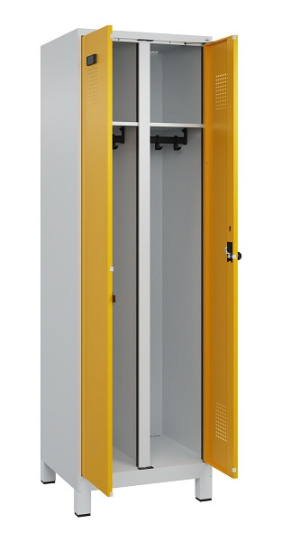 C+P Schwarz-Weiß-Spind Evolo PLUS, mit Füßen, 2 Abteile, 1950x600x500mm, 7035/1, Frontfarbe RAL 1004 Goldgelb, Drehriegel, 049012-20 S10000